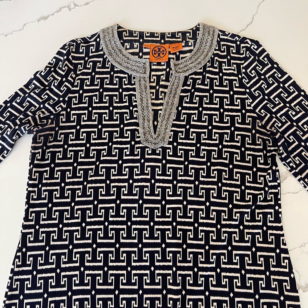 Tory Burch vintage Navy & White beaded tunic